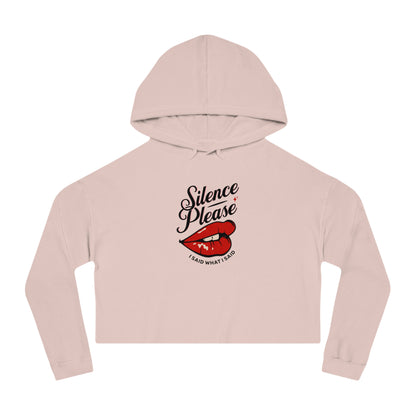 Retro Tattoo Classic Red Lips, Silence Please Women’s Cropped Hooded Sweatshirt