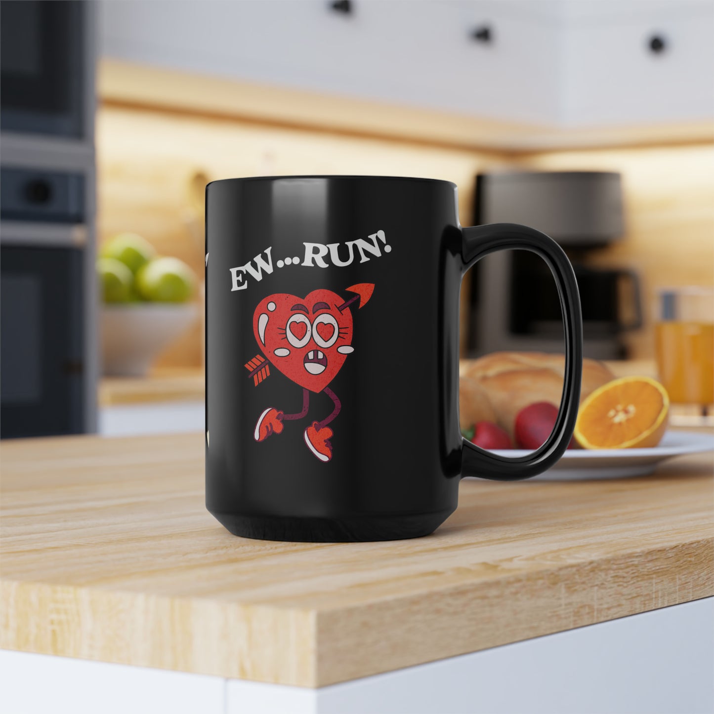 Ew Run Anti-Valentine's Day Black Mug, 15oz