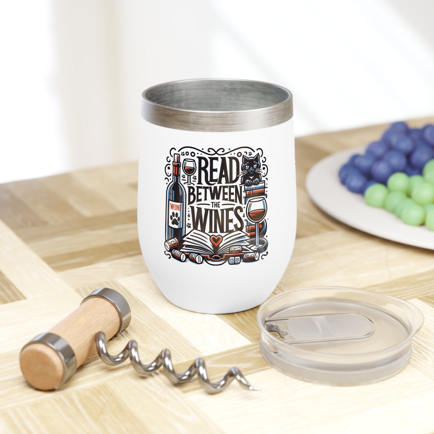 Chill Wine Tumbler: Sip in Style with Our 'Read Between the Wines' Design-White