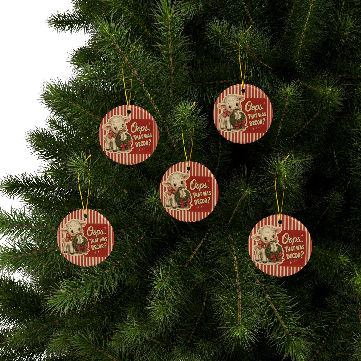 Oops, That Was Decor? Funny Christmas Lamb Ceramic Ornament