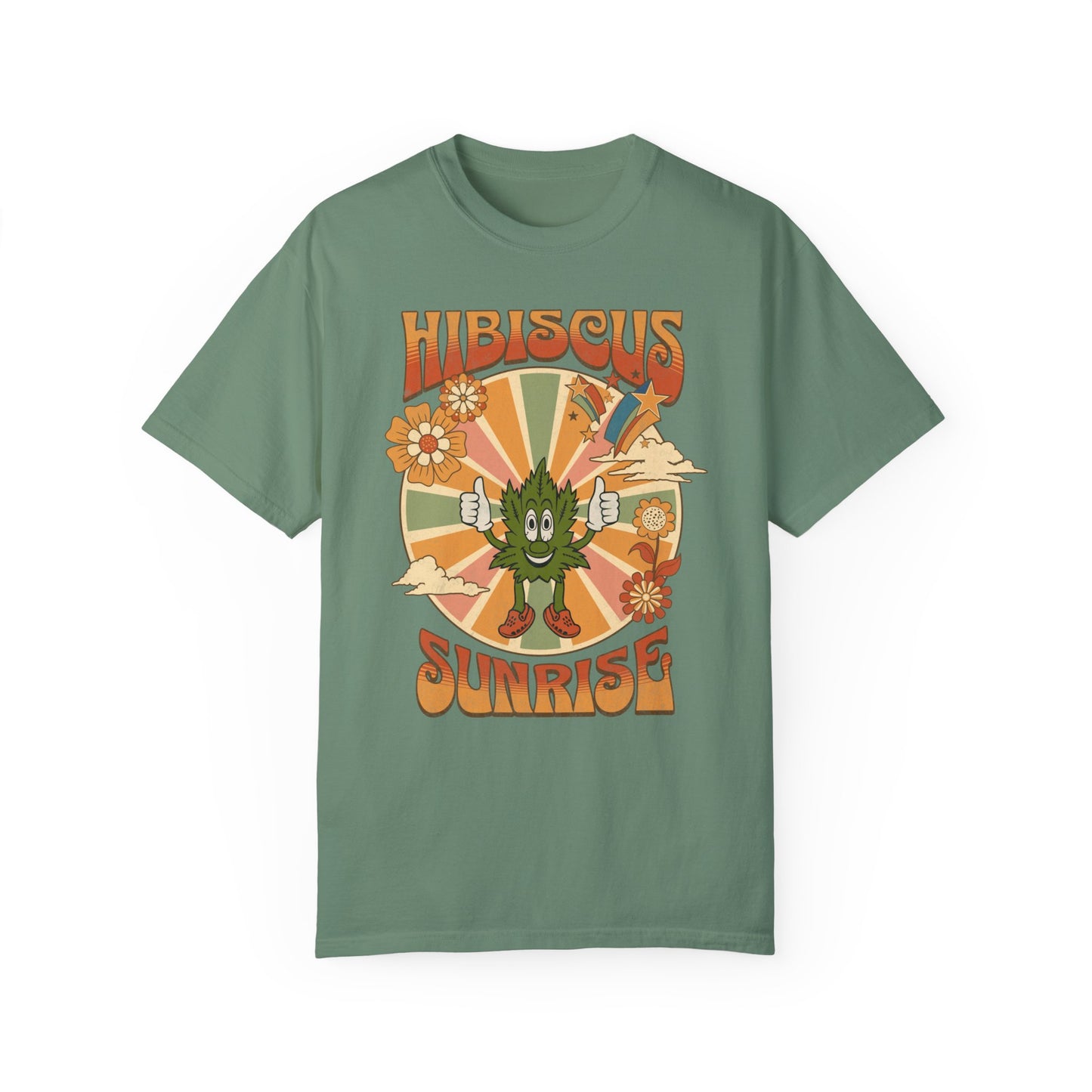 Hibiscus Sunrise Sativa Cannabis Unisex Garment Dyed T-shirt: Extended Sizes Available