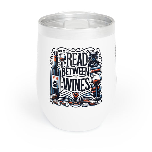 Chill Wine Tumbler: Sip in Style with Our 'Read Between the Wines' Design-White
