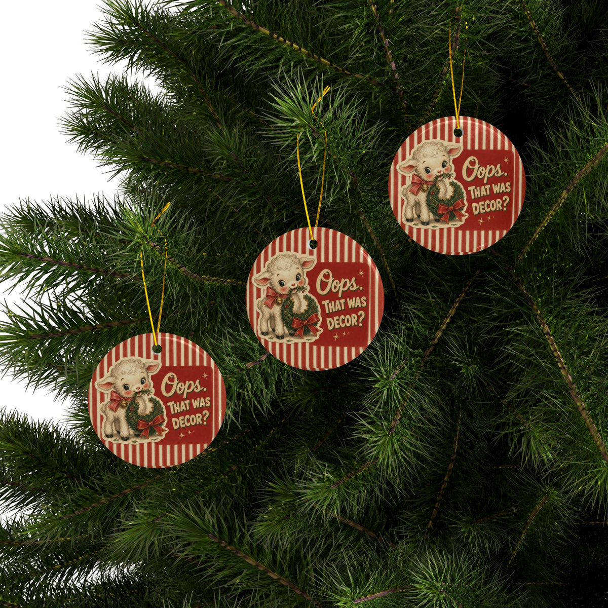 Oops, That Was Decor? Funny Christmas Lamb Ceramic Ornament