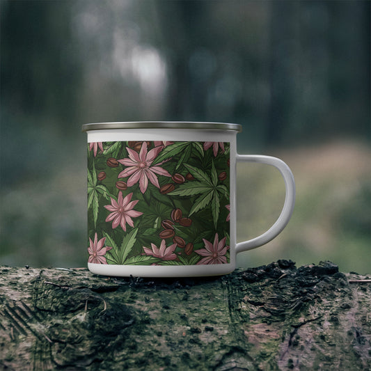 Elevate Your Glamping Experience with our Cannabis and Coffee Enamel Camping Mug - 12ozEnamel Camping Mug