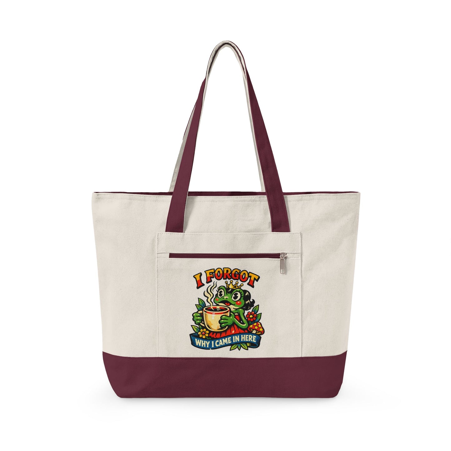 I Forgot Why I Came In Here Frog Canvas Tote Bag – Funny Zippere Tote with Pocket