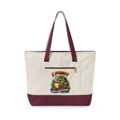 I Forgot Why I Came In Here Frog Canvas Tote Bag – Funny Zippere Tote with Pocket