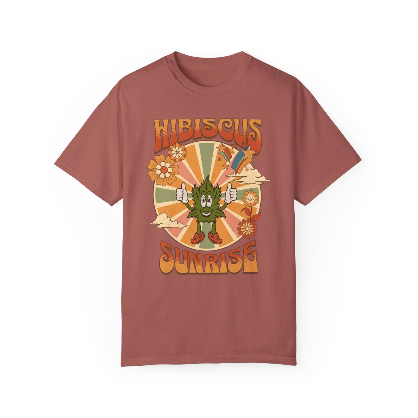 Hibiscus Sunrise Sativa Cannabis Unisex Garment Dyed T-shirt: Extended Sizes Available