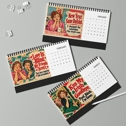 2027 Funny Desk Calendar – Retro Women & Sarcastic Sayings
