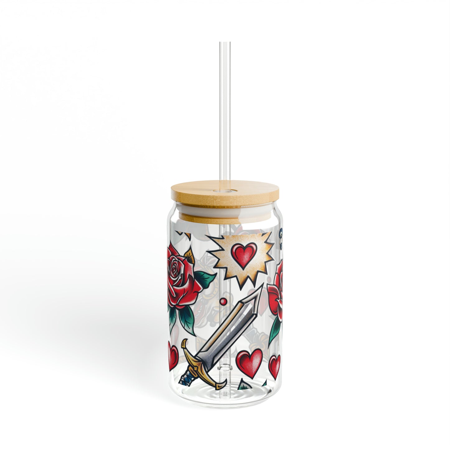Sailor Jerry Inspired 16oz Libby Sipper Glass - Unique Vintage Tattoo Collage Design