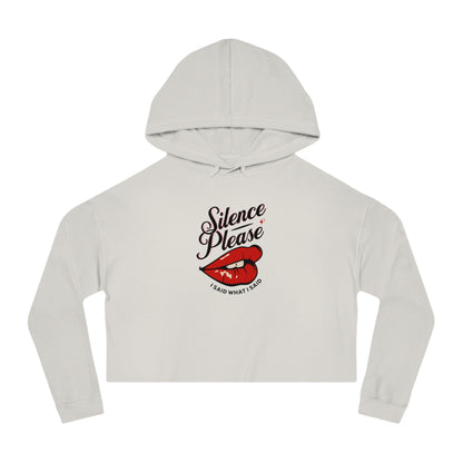 Retro Tattoo Classic Red Lips, Silence Please Women’s Cropped Hooded Sweatshirt