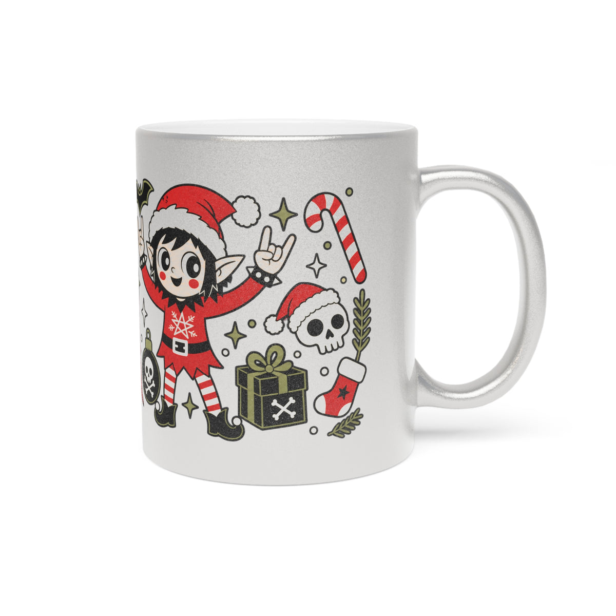 Silver Heavy Metal Santa Christmas 11 oz Cermaic Mug