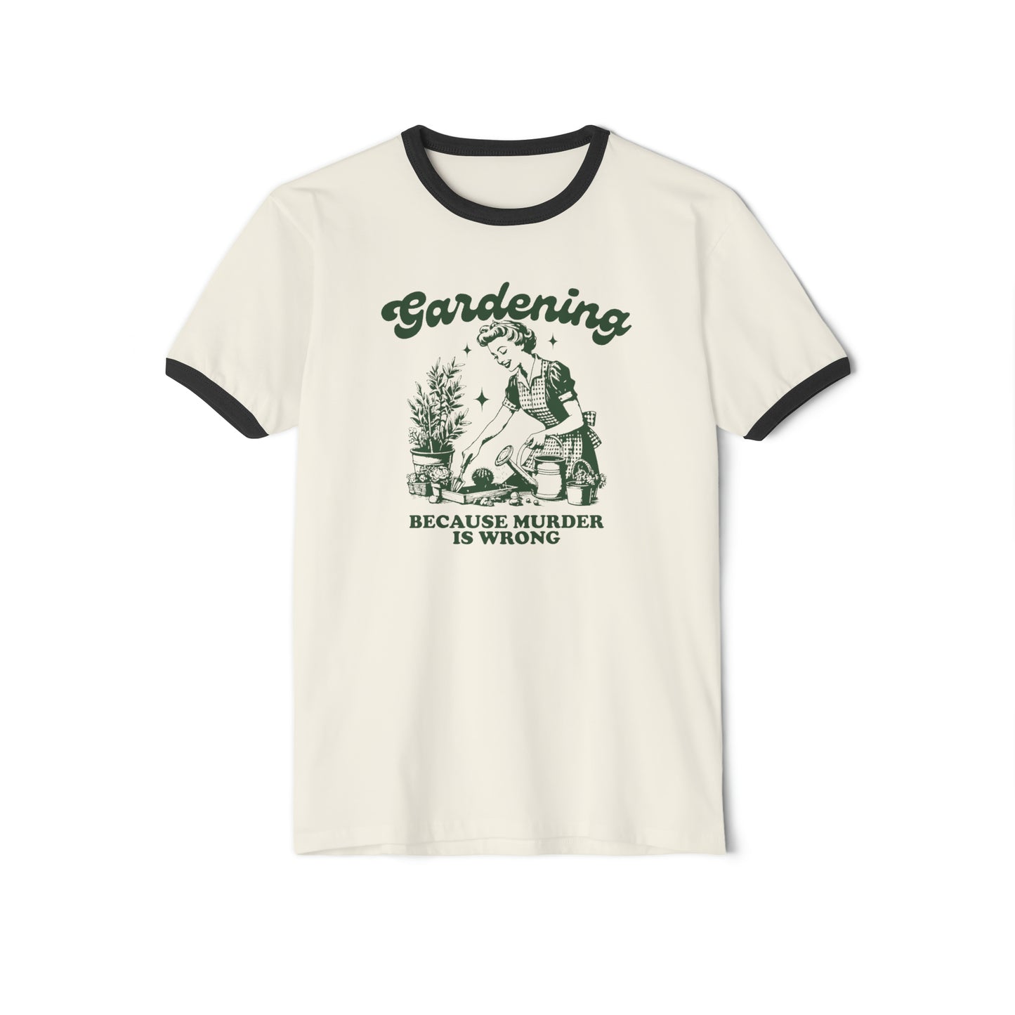 Vintage Green Design Gardening Because X is Wrong-Unisex Cotton Ringer T-Shirt