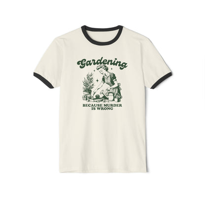 Vintage Green Design Gardening Because X is Wrong-Unisex Cotton Ringer T-Shirt