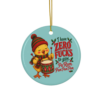 Funny Christmas Ornament – “I Have Zero Fucks to Give” Drummer Chicken Holiday Decor