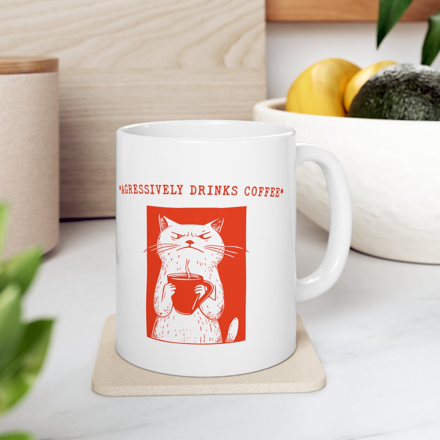 Vintage Aggressive Cat Coffee Mug: Hilarious Gift for Book Lovers & Teachers Ceramic Mug, 11oz