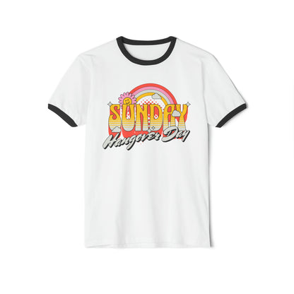Sunday Hangover Day Unisex Ringer T-Shirt: Retro Font Design | 100% Ring-Spun Cotton