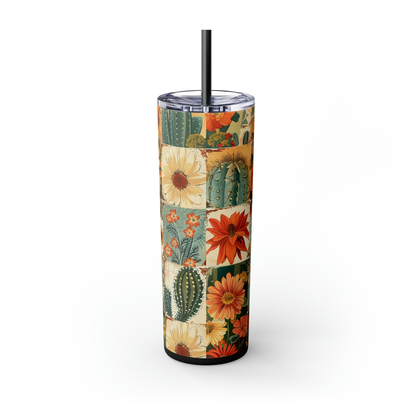 Vintage Boho Western Desert Floral 20oz Skinny Tumbler with  Straw