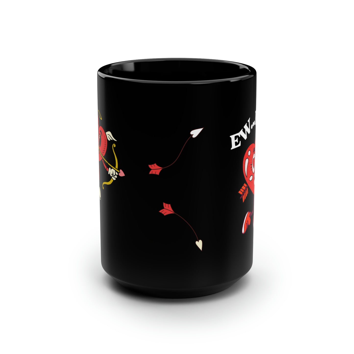 Ew Run Anti-Valentine's Day Black Mug, 15oz