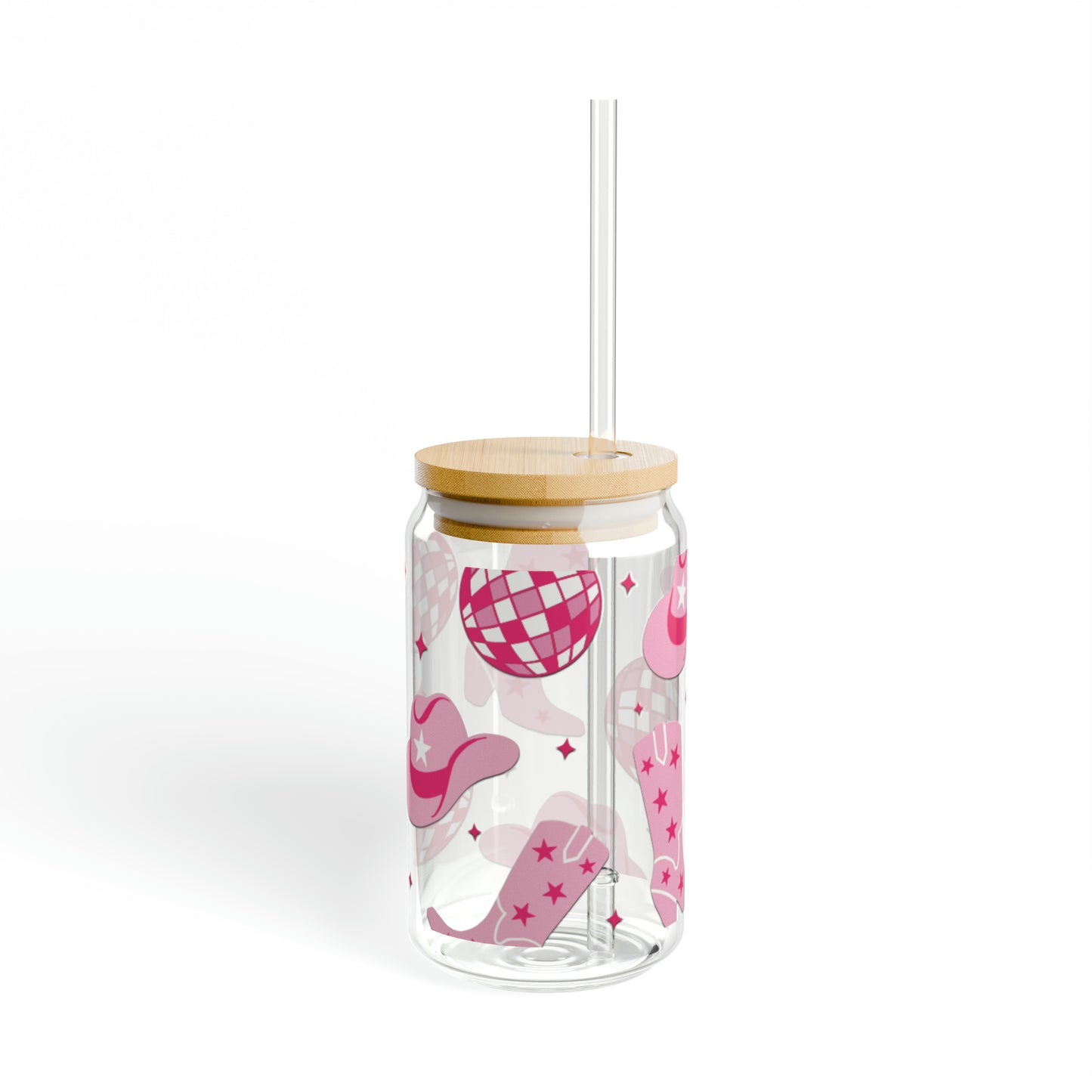 16oz Libby Glass with Pink Disco Cowgirl Design - Made in USA, BPA-Free"
