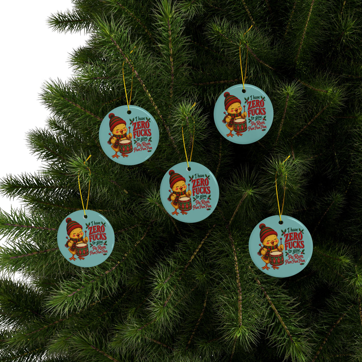 Funny Christmas Ornament – “I Have Zero Fucks to Give” Drummer Chicken Holiday Decor