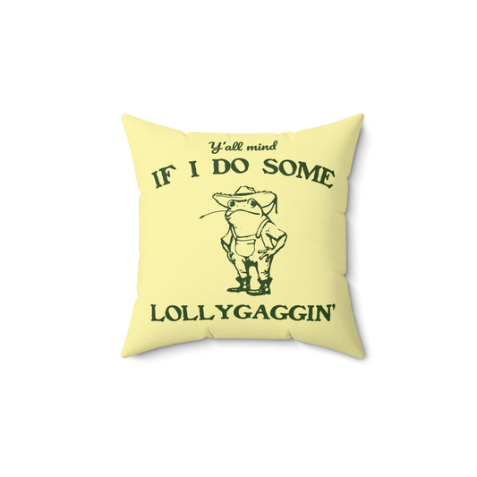 CUSTOM: of Housewarming Lollygagging Cowboy Frog Throw Pillow - Fun Cartoon Design in Four Sizes - Sizes 14x14 to 20x20