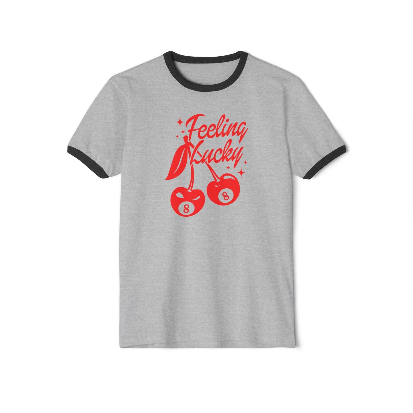 Vintage 'Feeling Lucky' With 8's and Cherries-Next Level Ringer Unisex Cotton T-Shirt - Available in 3 Colors