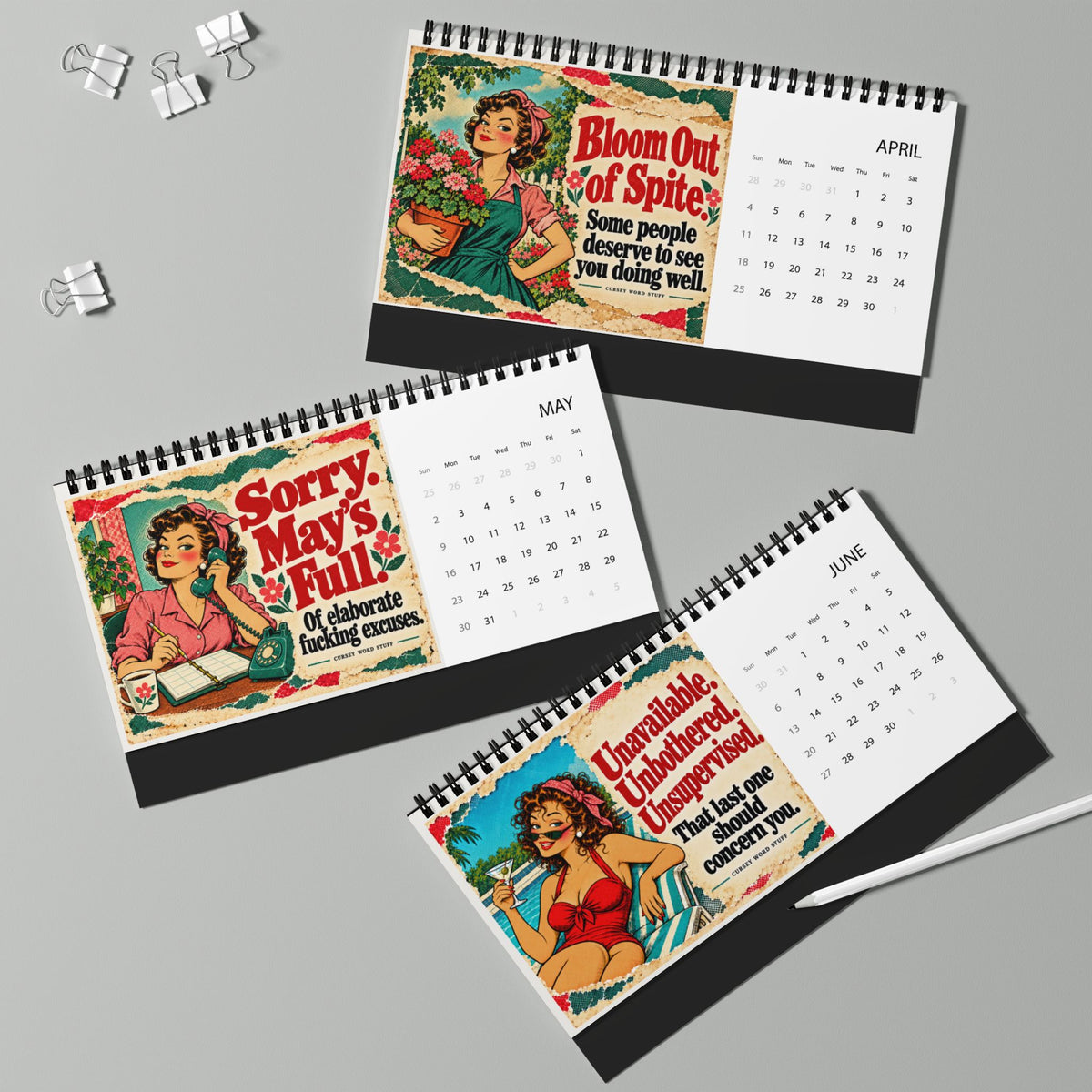 2027 Funny Desk Calendar – Retro Women & Sarcastic Sayings