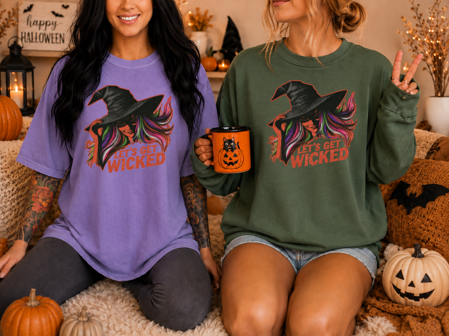 Let’s Get Wicked Witch Shirt | Comfort Colors 1717 & 6014 Halloween Tee | Retro Witch Graphic Spooky Season Shirt