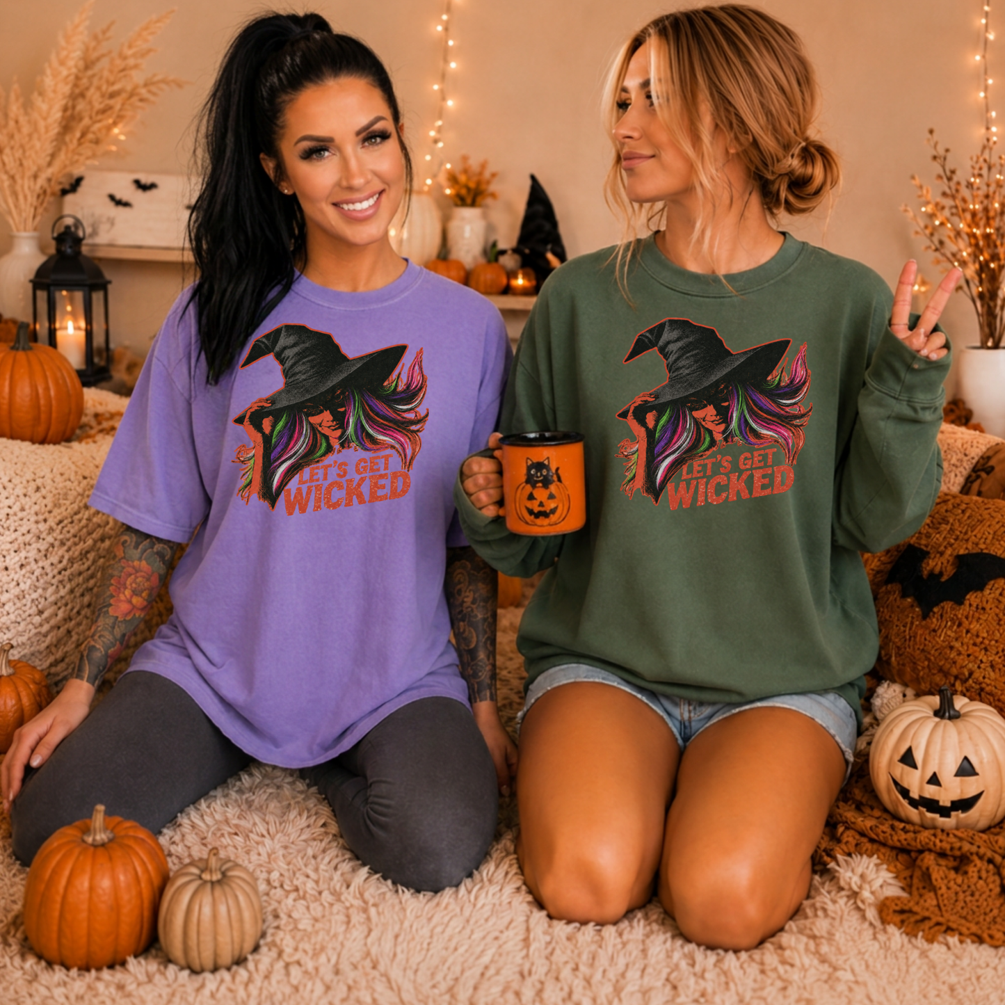 Let’s Get Wicked Witch Shirt | Comfort Colors 1717 & 6014 Halloween Tee | Retro Witch Graphic Spooky Season Shirt