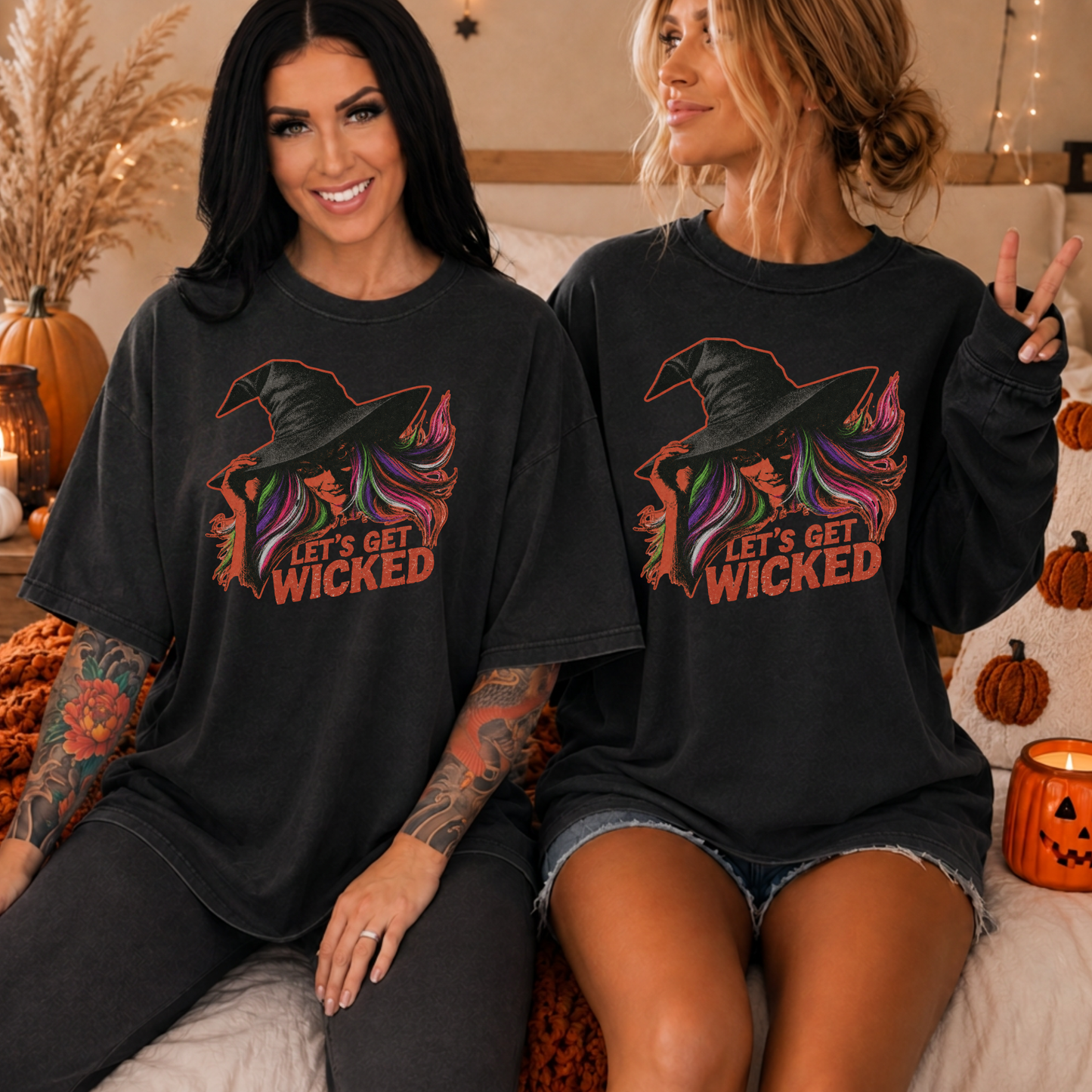 Let’s Get Wicked Witch Shirt | Comfort Colors 1717 & 6014 Halloween Tee | Retro Witch Graphic Spooky Season Shirt
