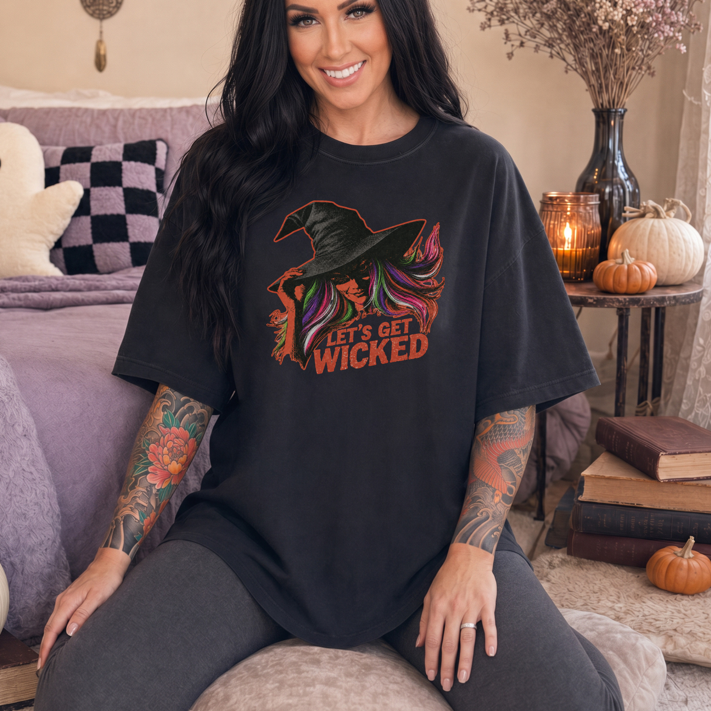 Let’s Get Wicked Witch Shirt | Comfort Colors 1717 & 6014 Halloween Tee | Retro Witch Graphic Spooky Season Shirt