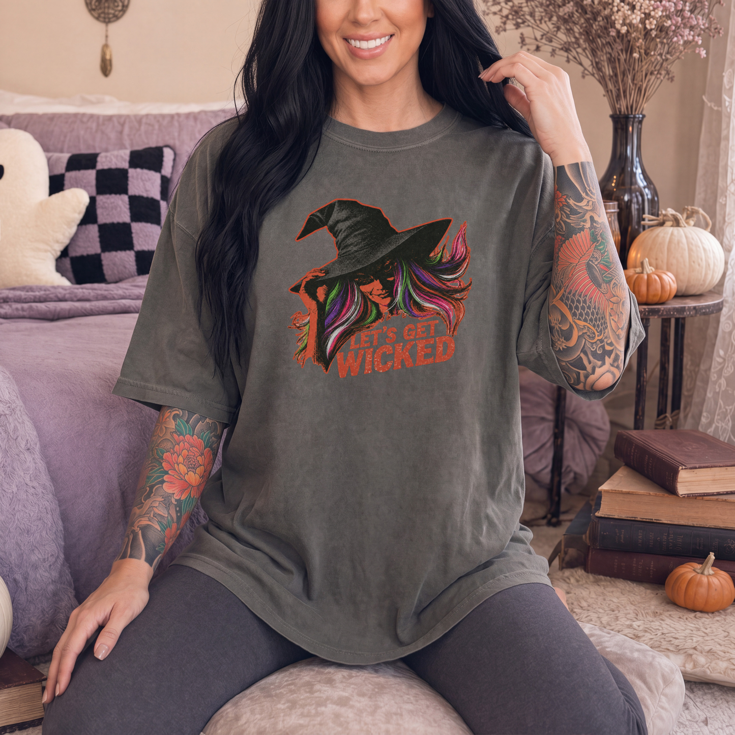 Let’s Get Wicked Witch Shirt | Comfort Colors 1717 & 6014 Halloween Tee | Retro Witch Graphic Spooky Season Shirt