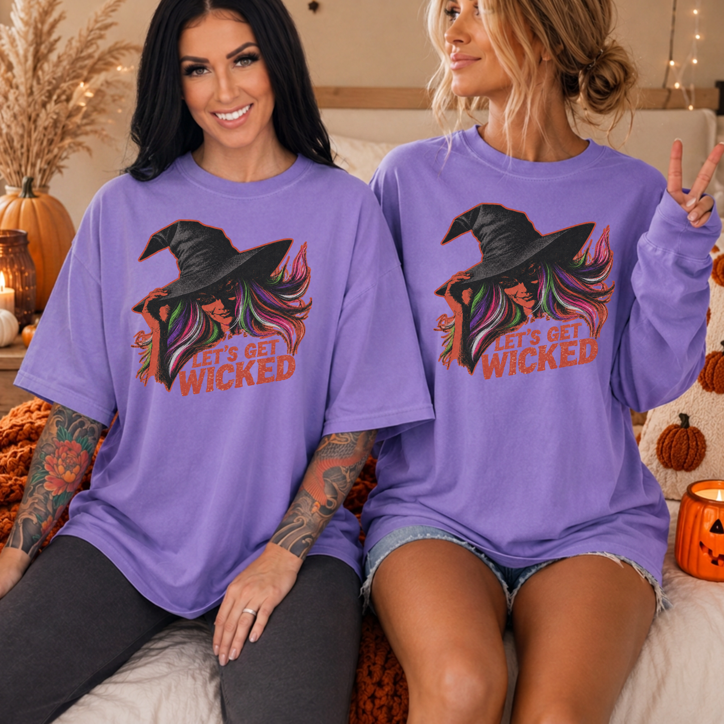 Let’s Get Wicked Witch Shirt | Comfort Colors 1717 & 6014 Halloween Tee | Retro Witch Graphic Spooky Season Shirt