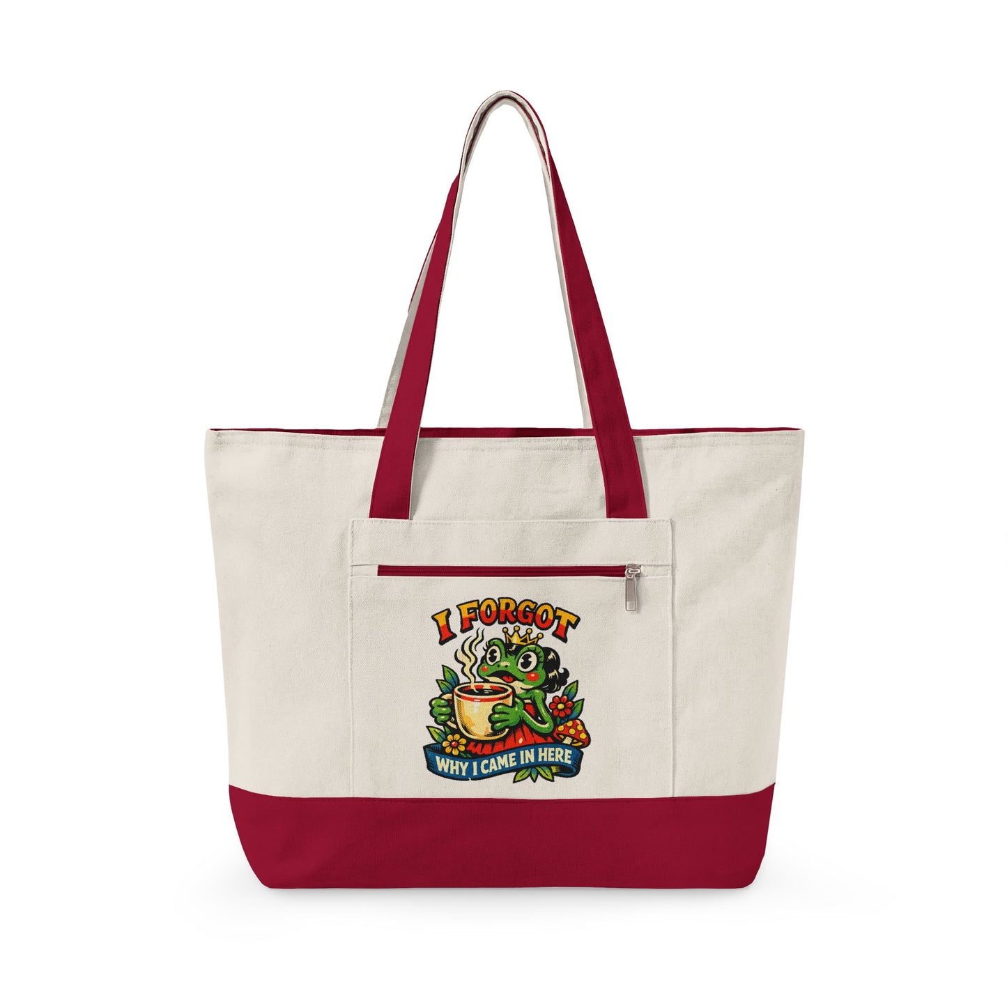 I Forgot Why I Came In Here Frog Canvas Tote Bag – Funny Zippere Tote with Pocket