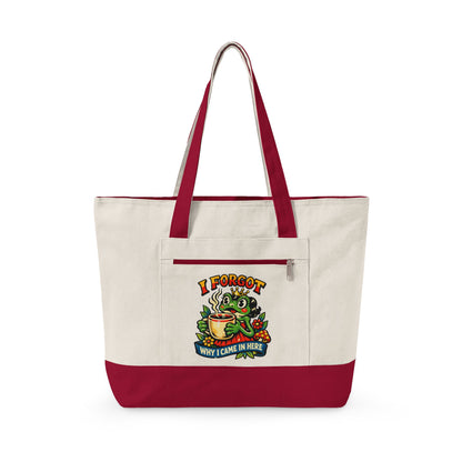 I Forgot Why I Came In Here Frog Canvas Tote Bag – Funny Zippere Tote with Pocket