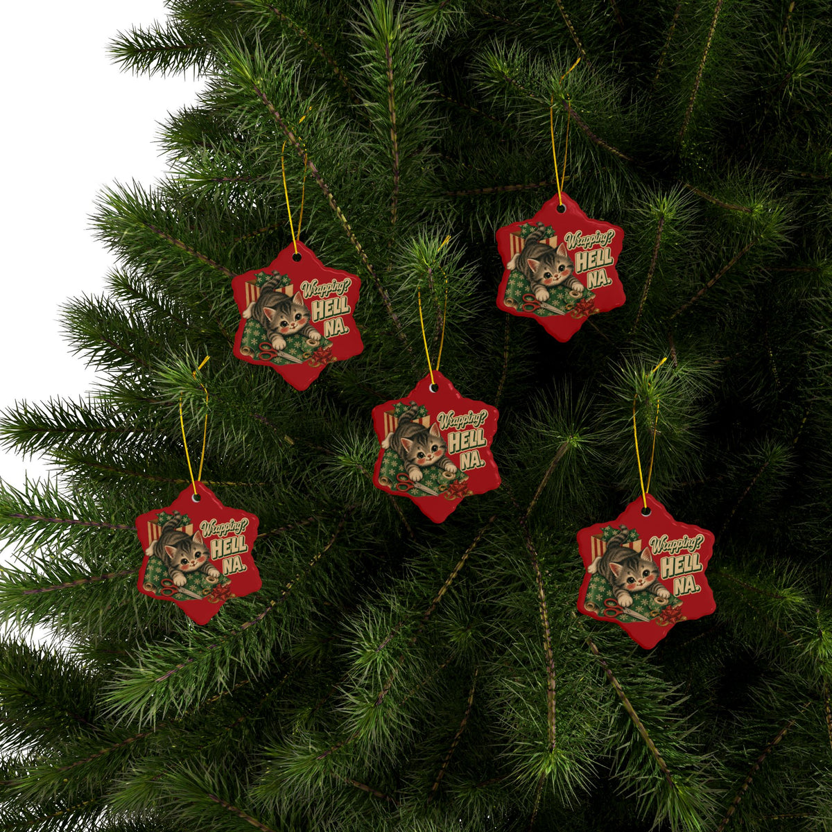 Funny Cat “Wrapping? Hell NA.” Christmas Ornament