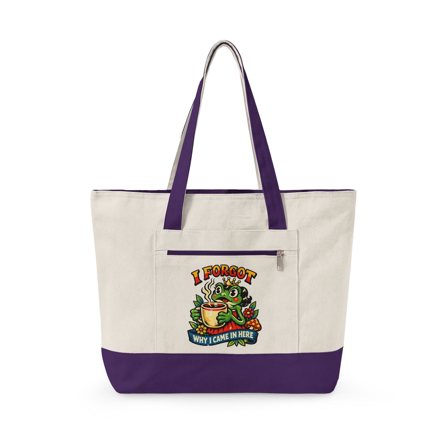 I Forgot Why I Came In Here Frog Canvas Tote Bag – Funny Zippere Tote with Pocket