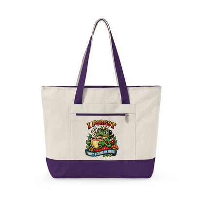 I Forgot Why I Came In Here Frog Canvas Tote Bag – Funny Zippere Tote with Pocket