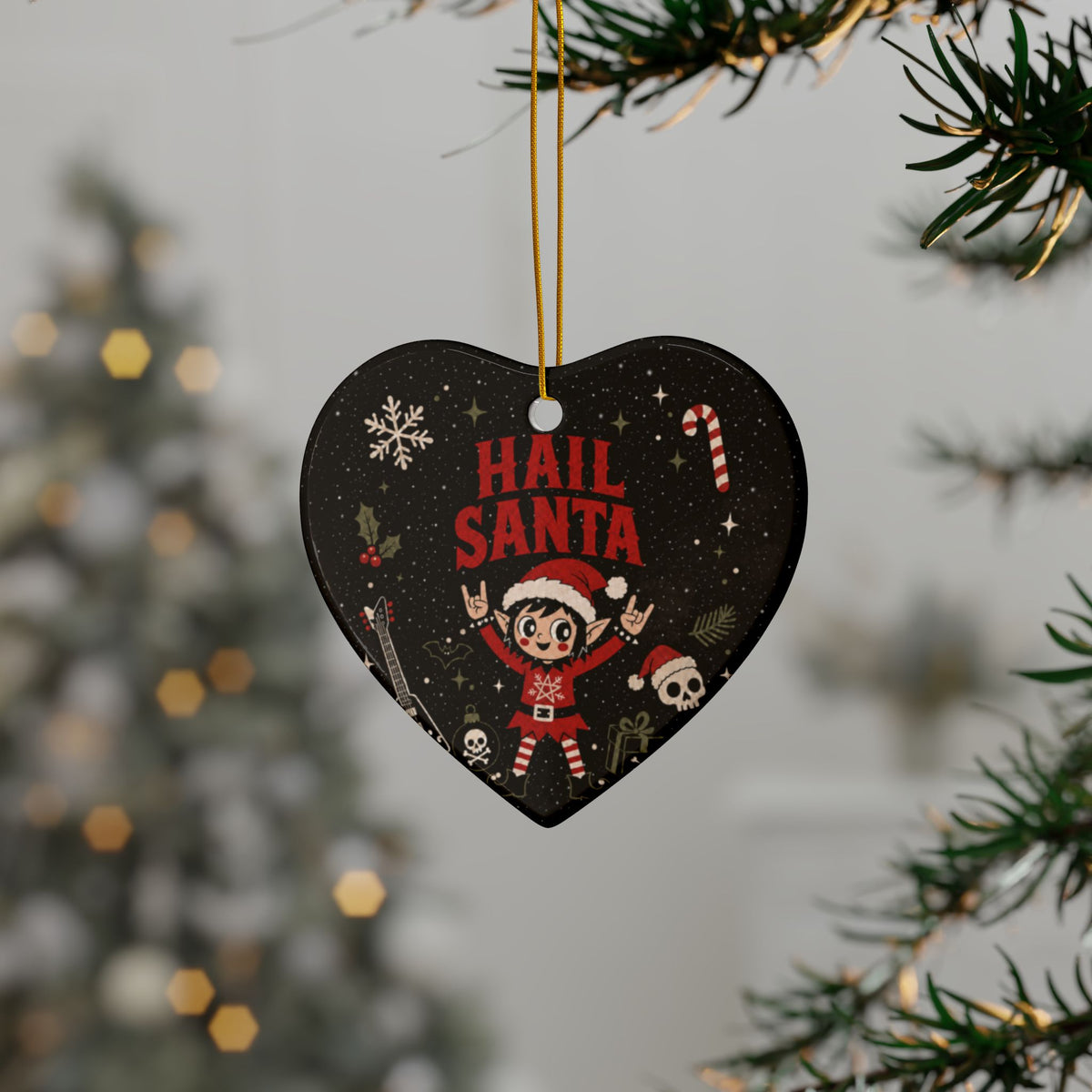 Hail Santa Gothic Christmas Ceramic Ornament
