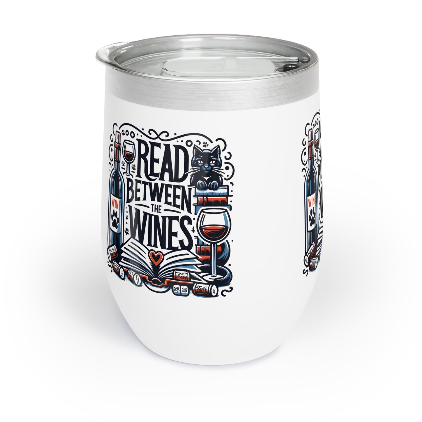 Chill Wine Tumbler: Sip in Style with Our 'Read Between the Wines' Design-White