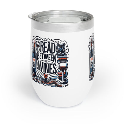 Chill Wine Tumbler: Sip in Style with Our 'Read Between the Wines' Design-White