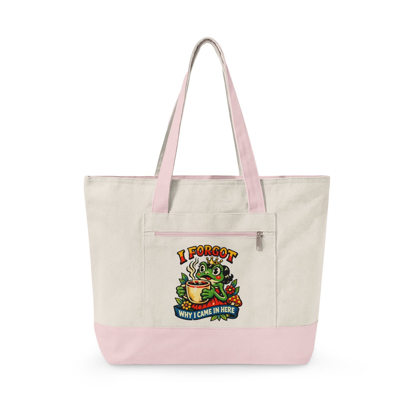 I Forgot Why I Came In Here Frog Canvas Tote Bag – Funny Zippere Tote with Pocket