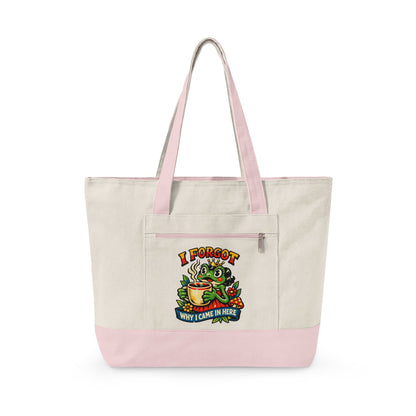I Forgot Why I Came In Here Frog Canvas Tote Bag – Funny Zippere Tote with Pocket