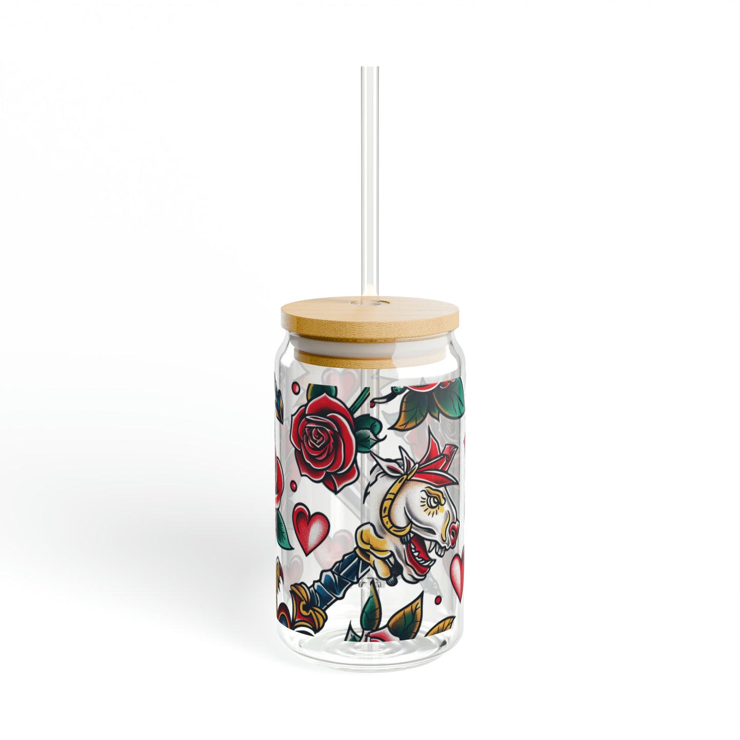 Sailor Jerry Inspired 16oz Libby Sipper Glass - Unique Vintage Tattoo Collage Design