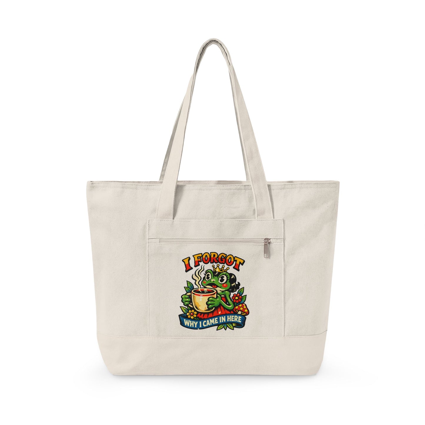 I Forgot Why I Came In Here Frog Canvas Tote Bag – Funny Zippere Tote with Pocket