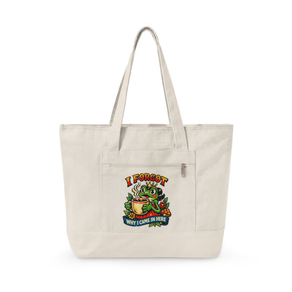 I Forgot Why I Came In Here Frog Canvas Tote Bag – Funny Zippere Tote with Pocket