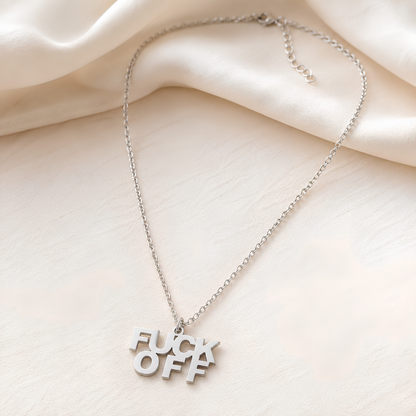 Fuck Off Silver Jewelry Necklace, Bracelet or Set with Black Velvet Gift Bag