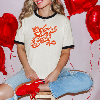 Cry Baby Angel Ringer Tee Vintage Inspired Design