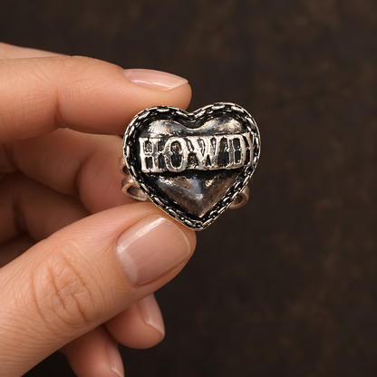 HOWDY Western Heart Cuff Ring with Gift Packaging