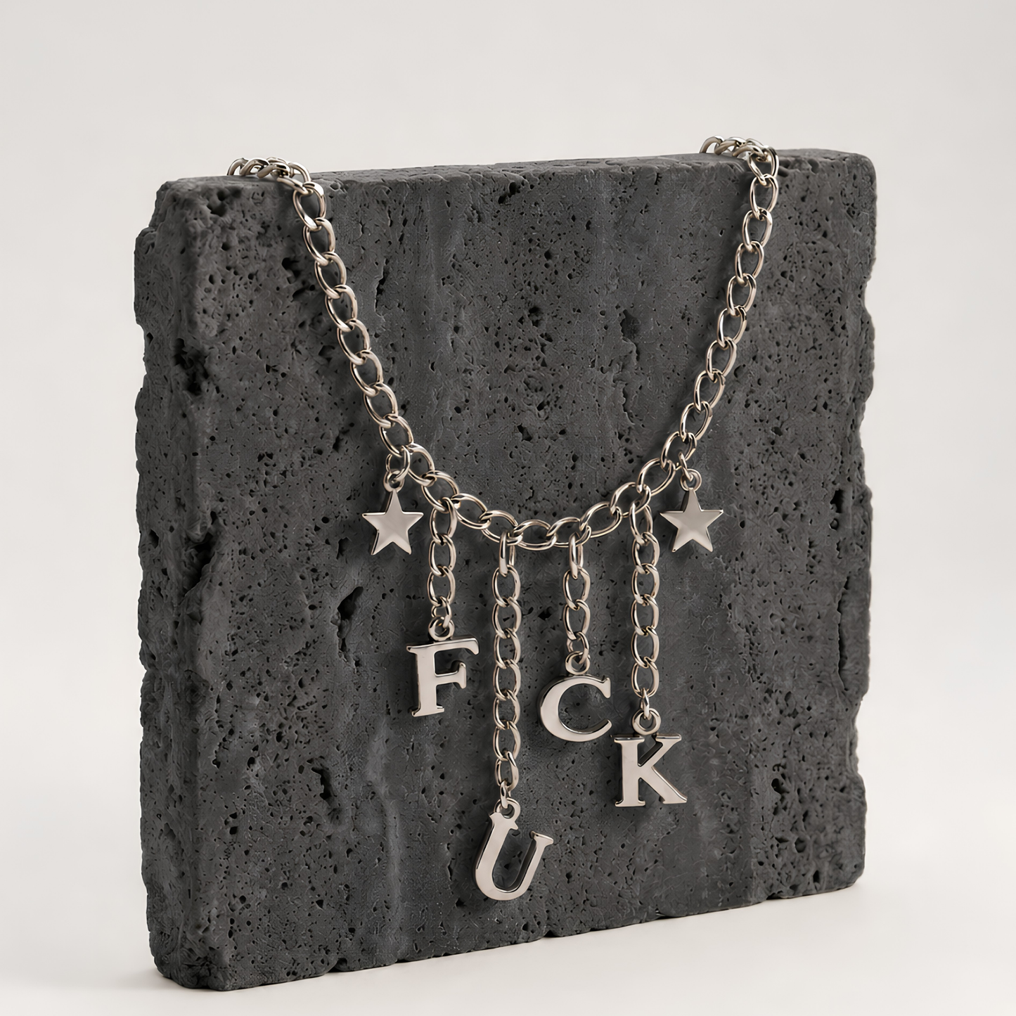FUCK Charm Silver Chain Choker Necklace with Black Velvet Gift Bag